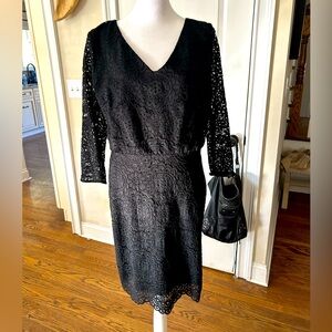 NWT Loft Black Lace Long Sleeved Sheath Dress 8